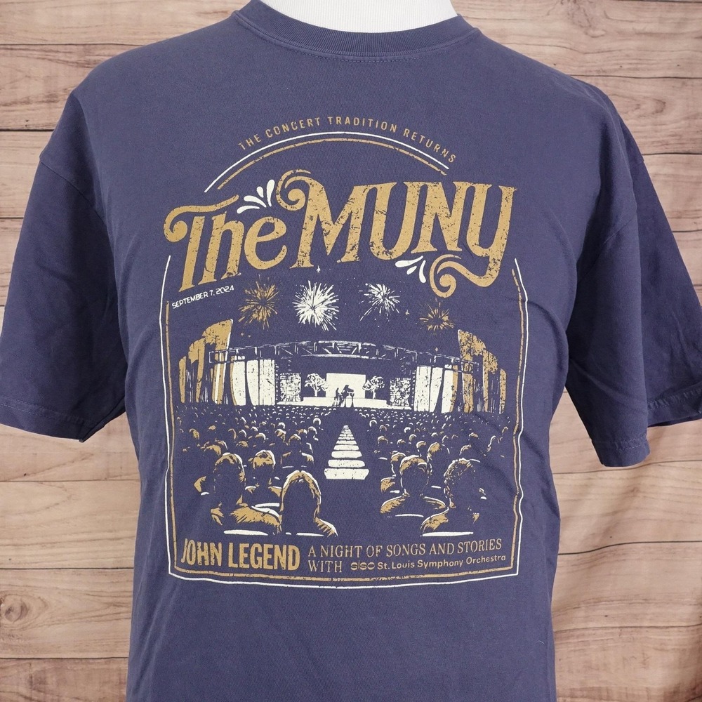 The Muny John Legend Shirt Mens XL Blue Concert Graphic Tee 2024 St Louis New!